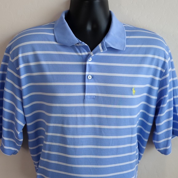 Polo by Ralph Lauren Golf Fit Polo Shirt Mens L Blue White Striped Short Sleeve - Picture 1 of 10